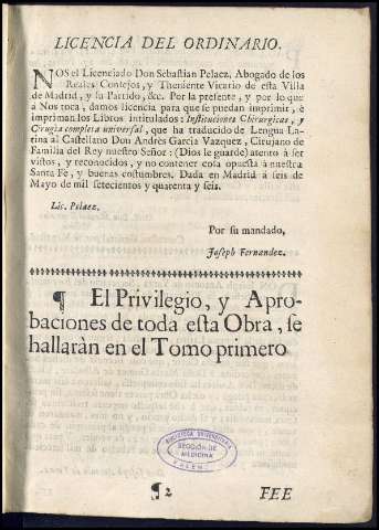 LICENCIA DEL ORDINARIO
