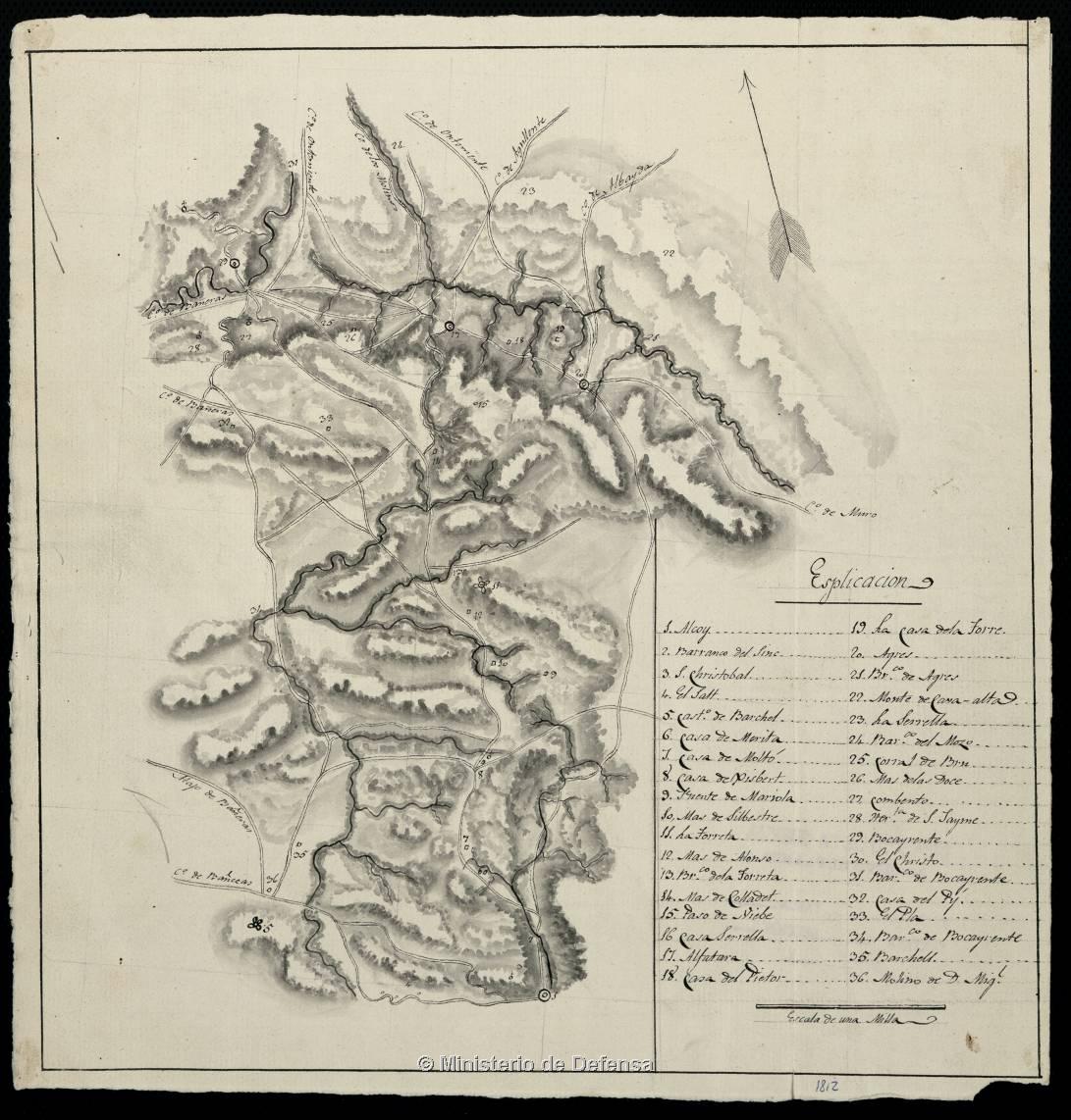 [Mapa de las provincias de Alicante y de Valencia entre Alcoy y Bocairente] (1812?)