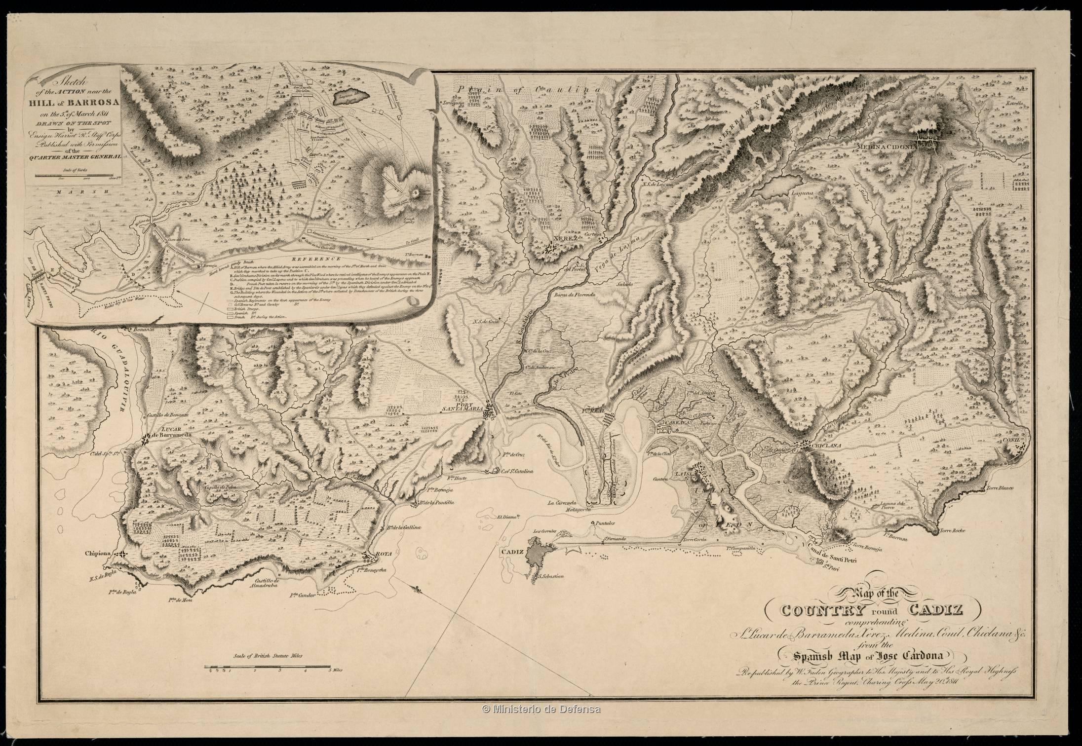 Map of the Country round Cadiz : Comprehending St. Lucar de Barrameda, Xerez, Medina, Conil, Chiclana ... (May 20th. 1811)